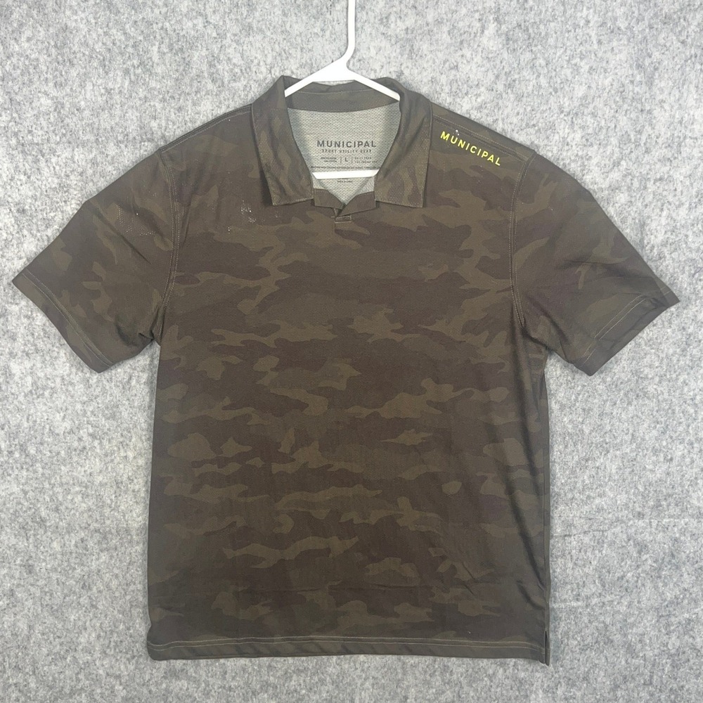 Municipal Sport Utility Gear Men's Camo Polo Shirt Large Olive Green Brown Camo
